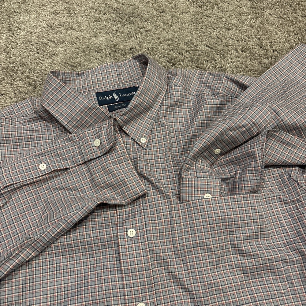 Polo Ralph Lauren Dress Shirt Mens XXL Classic Fit Red Blue Check Long Sleeve